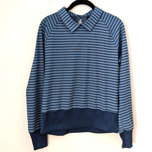 Nike Dri-FIT UV Women's Ace Long Sleeve Golf Top, Blue Stripes Athletic Shirt, S